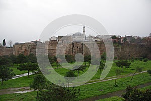 View of the famous Theodosian Walls of Constantinople