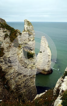 View on famous white chalk cliffs near Etretat city, Normandy, France