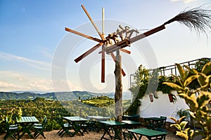 View from famous wine street in south styria, Austria on tuscany like vineyard hills