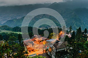 View of fansipan mount from the hotel in the Evening, Sapa, Lao