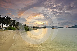 View from far and soft focus of sunset over the mountain with st