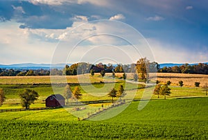 View of farm fields and hills in rural York County, Pennsylvania photo