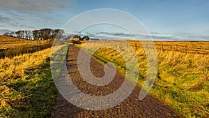 View of the farmhouse, stone mansion. Stonehaven, Aberdeenshire, Scotland, United Kingdom