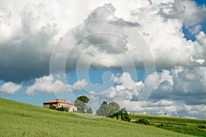 View of a farmhouse in Val d`Orcia Tuscany on May 19, 2013