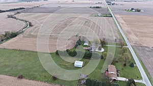 View of farmland crop fields in Midwest United States, Illinois