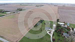 View of farmland crop fields in Midwest United States, Illinois