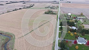 View of farmland crop fields in Midwest United States, Illinois