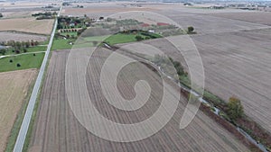 View of farmland crop fields in Midwest United States, Illinois