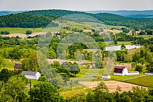 View of farms and hills from Sky Meadows State Park, in the rural Shenandoah Valley of Virginia.