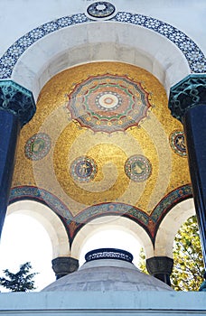 View of the fasad ceiling roof architecture inside a beautiful g