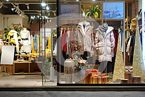 Winter clothing shop indoor front photo