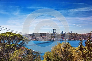 View of Fatih Sultan Mehmet Bridge in Beykoz district in Istanbul