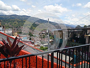 View of the favela comuna trece in medellin from the escalators