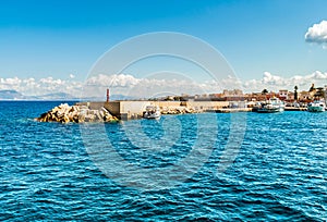 View of Favignana harbor, one of the Egadi Islands in the Mediterranean Sea in Sicily.