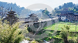 view of Fengyu Bridge and gardens in Chengyang