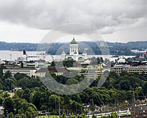 View of the Ferris wheel and the Cathedral in Helsinki.Finland.