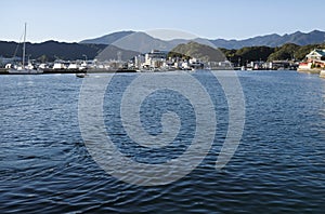 View from the ferry boat along the coast of Kii Katsuura, Japan