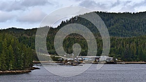 View of ferry terminal McLoughlin Bay of remote village Bella Bella on Campbell Island at Lama Passage, Inside Passage, Canada. photo