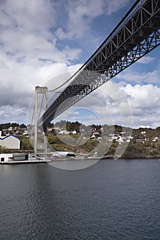 View from a ferry to Sotra Bridge in norway