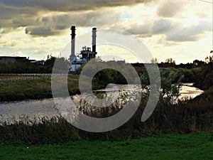 View of the Ferrybridge Power Station from Fairburn Ings, Yorkshire