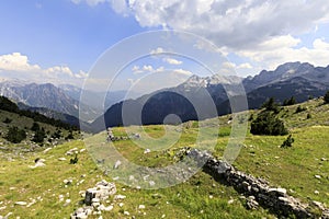 View into the fertile valley of Theth, Albania