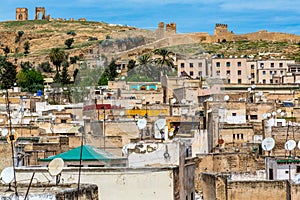 A view of the Fes Medina with the Merenid Tomb in the background