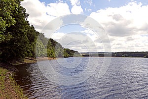 View of Fewston Reservoir and the Dam wall, in Fewston, in the Yorkshire Dales, England.