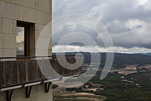 View of fields from a house balcony in Font Rotja Natural Park in Alcoy, Valencian Community, Spain photo