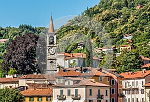 View of Filippo and Giacomo church or old church in Laveno Mombello, Varese, Italy