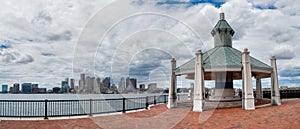 View of Financial District and Harbor from Piers Park in Boston, Massachusetts, USA