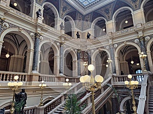 View of fine interior finishes of galleries with medieval architecture photo