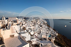 View of Fira, Santorini. Fira is the main stunning cliff-perched town on Santorini, member of the Cyclades islands, Aegean sea.