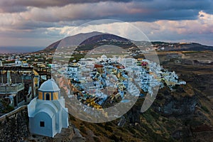 View of Fira or Thira in Santorini, Greece