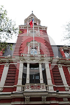 View of the fire station building Cuerpo de Bomberos in Santiago de Chile, Chile photo