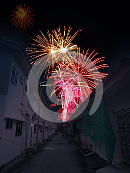 View firework at the backlane of the housing area