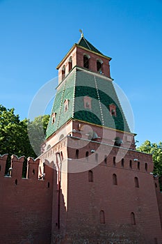 View of the First Nameless tower of the Moscow Kremlin on a clear Sunny day.
