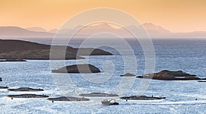 View of Fish farm and Isle of Skye looking out from Isle of Harris