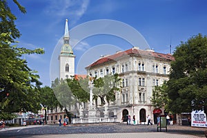View of the Fish square with the column of the Holy Trinity. Bratislava