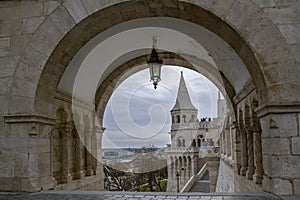 View on the Fisherman`s Bastion in Budapest. Hungarian landmarks.