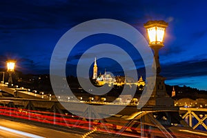 View of Fisherman's Bastion from chain bridge Budapest