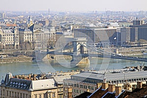 View from Fisherman's Bastion on Szechenyi Chain Bridge and Pest