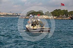 view of a fishing boat Bosphore Istanbul Turkey