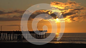 The view of the fishing pier in the early morning near Virginia Beach, U.S