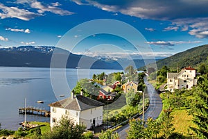 View of Balestrand on the northern shore of the Sognefjorden. photo