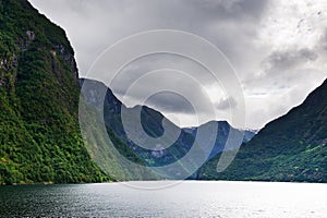View of the fjord in a cloudy weather, Nor