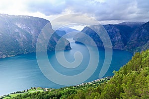 View of the fjords and Aurland valley in Norway