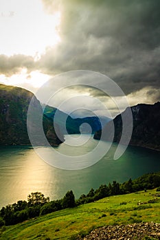 View of the fjords and Aurland valley in Norway