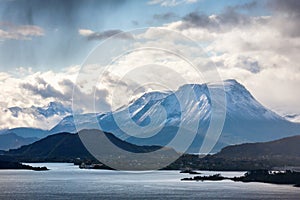 View of the fjords and mountains