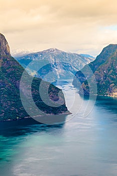 View of the fjords at Stegastein viewpoint in Norway