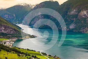 View of the fjords at Stegastein viewpoint in Norway